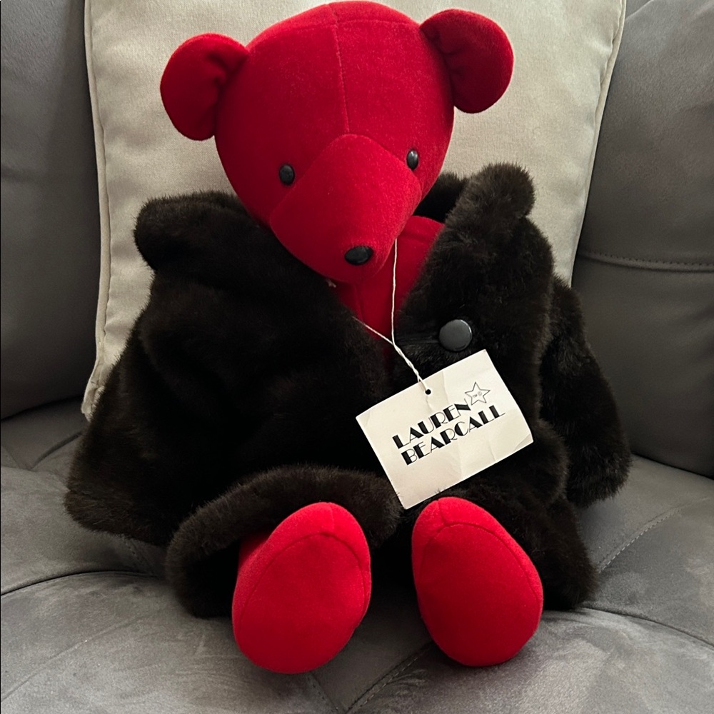 North American Bear Company Vintage Red Teddy Bear with Faux Fur Coat